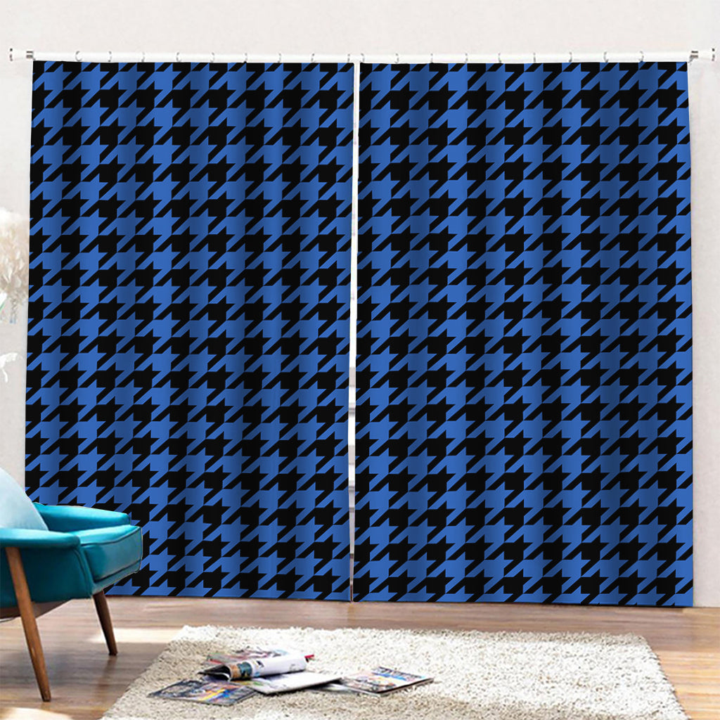 Blue And Black Houndstooth Print Pencil Pleat Curtains