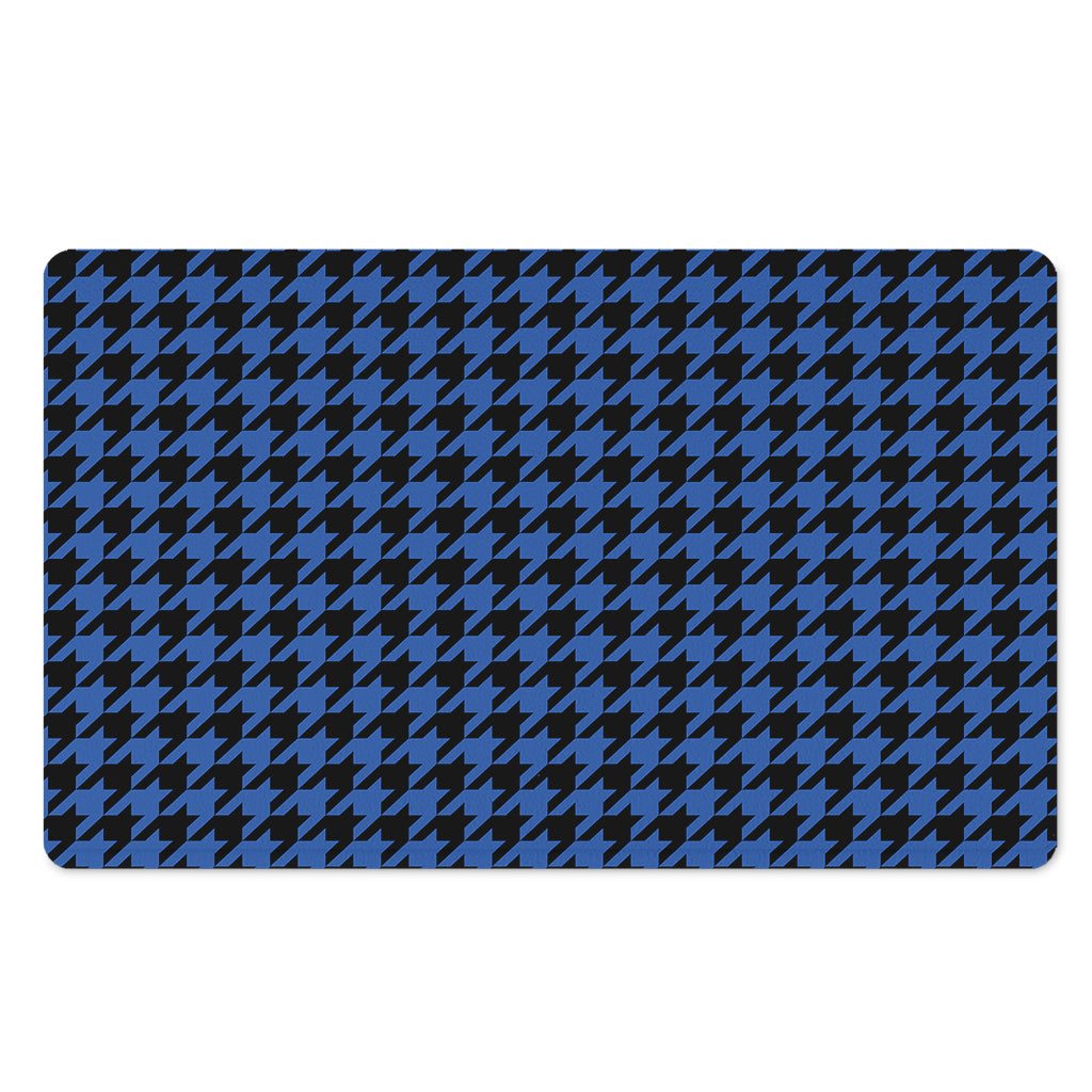 Blue And Black Houndstooth Print Polyester Doormat