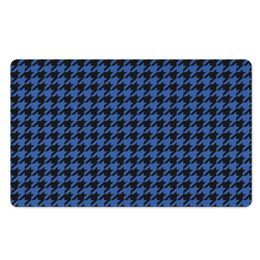 Blue And Black Houndstooth Print Polyester Doormat
