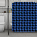 Blue And Black Houndstooth Print Polyester Shower Curtain
