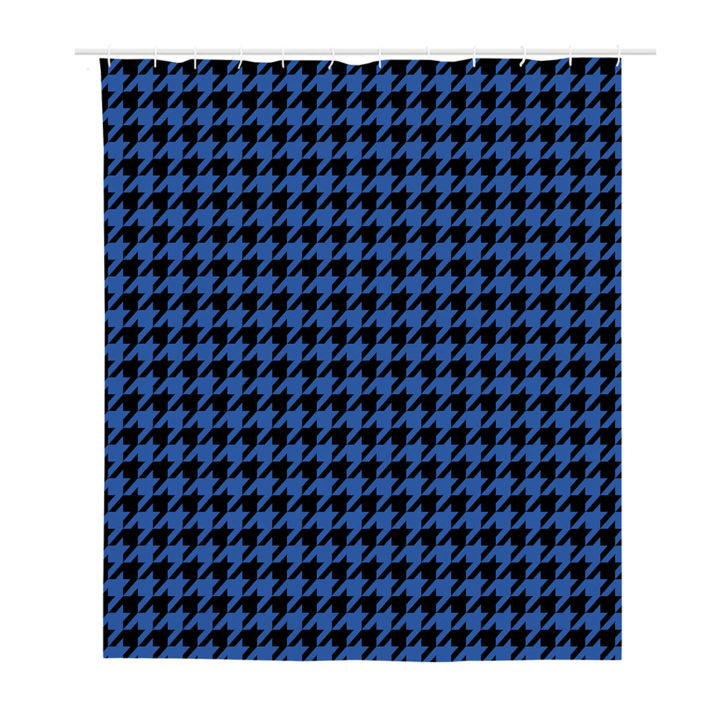 Blue And Black Houndstooth Print Polyester Shower Curtain