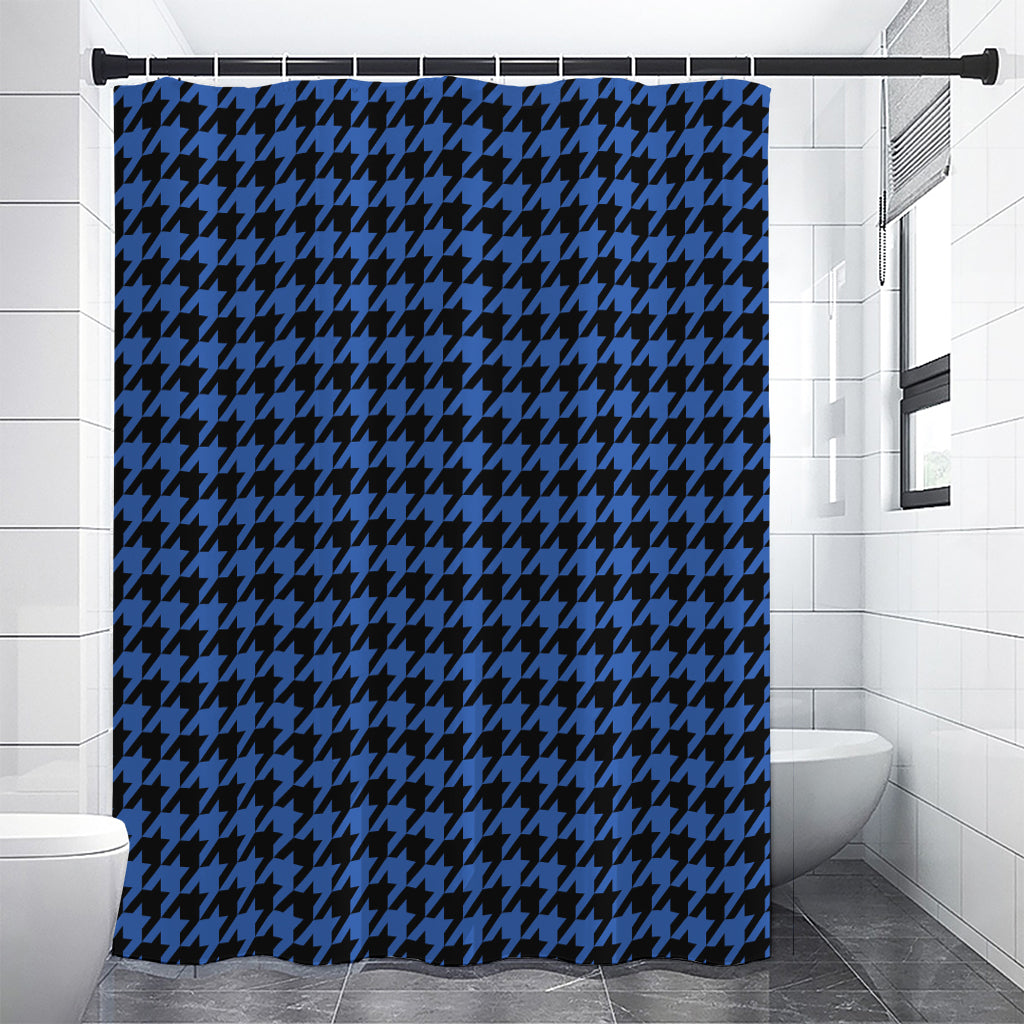 Blue And Black Houndstooth Print Premium Shower Curtain