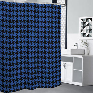 Blue And Black Houndstooth Print Premium Shower Curtain