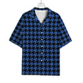 Blue And Black Houndstooth Print Rayon Hawaiian Shirt