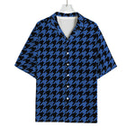 Blue And Black Houndstooth Print Rayon Hawaiian Shirt