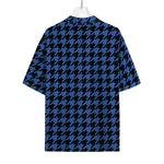 Blue And Black Houndstooth Print Rayon Hawaiian Shirt