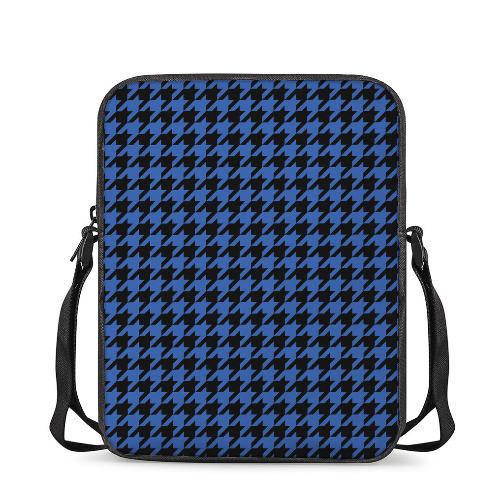Blue And Black Houndstooth Print Rectangular Crossbody Bag