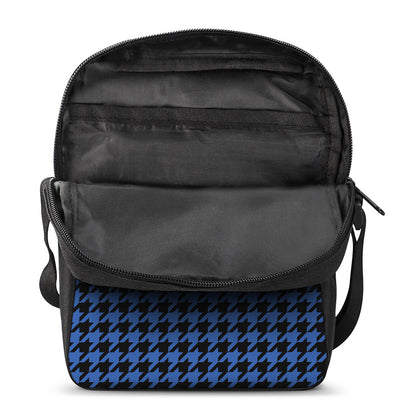 Blue And Black Houndstooth Print Rectangular Crossbody Bag