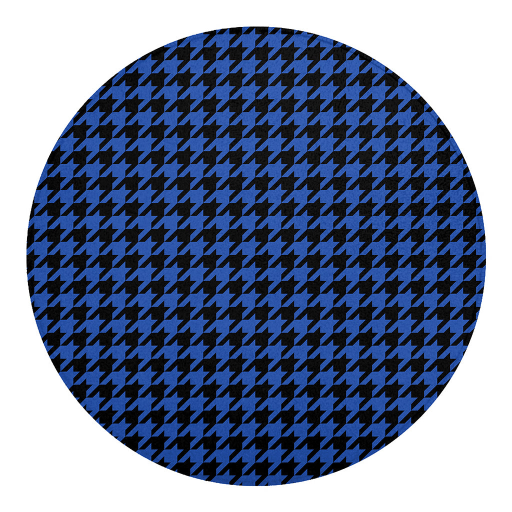 Blue And Black Houndstooth Print Round Blanket