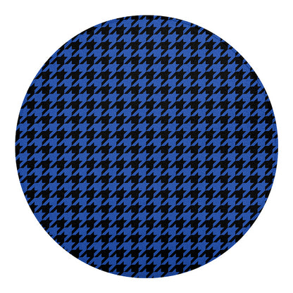 Blue And Black Houndstooth Print Round Blanket