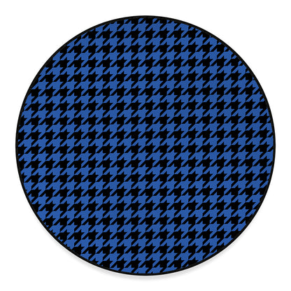 Blue And Black Houndstooth Print Round Floor Mat