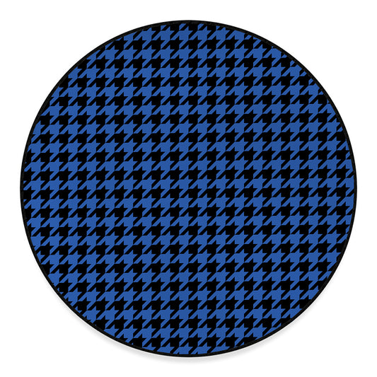 Blue And Black Houndstooth Print Round Floor Mat