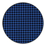Blue And Black Houndstooth Print Round Floor Mat