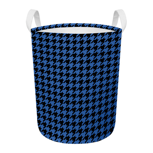 Blue And Black Houndstooth Print Round Laundry Basket