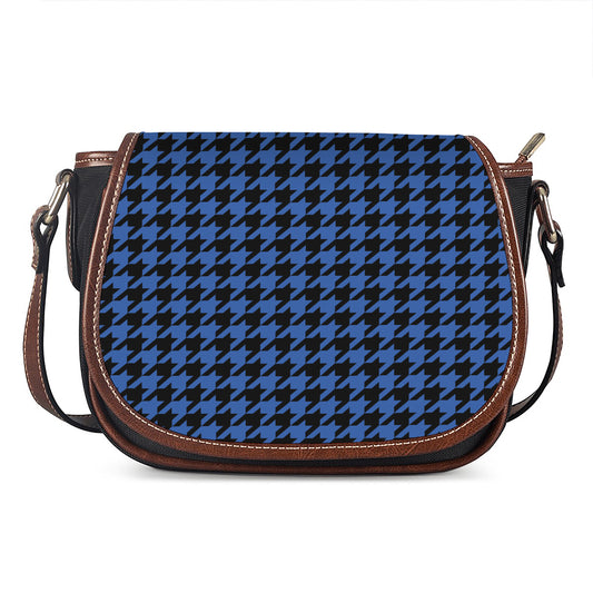 Blue And Black Houndstooth Print Saddle Bag