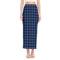 Blue And Black Houndstooth Print Side Slit Maxi Skirt
