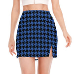 Blue And Black Houndstooth Print Side Slit Mini Skirt