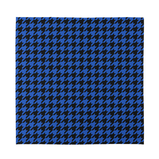 Blue And Black Houndstooth Print Silk Bandana