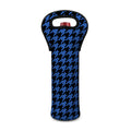 Blue And Black Houndstooth Print Single Neoprene Wine Tote