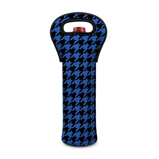 Blue And Black Houndstooth Print Single Neoprene Wine Tote
