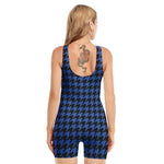 Blue And Black Houndstooth Print Sleeveless One Piece Swimsuit
