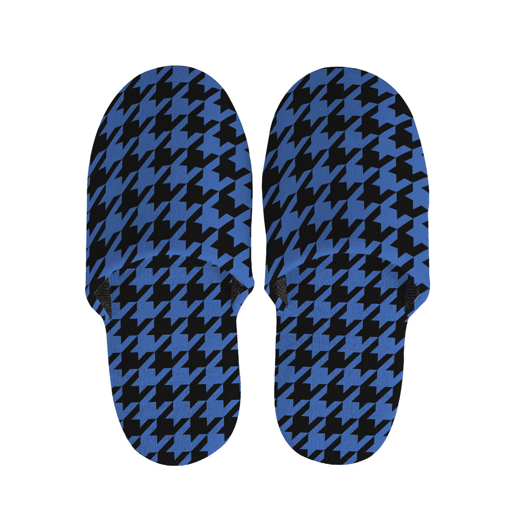 Blue And Black Houndstooth Print Slippers