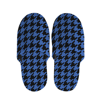 Blue And Black Houndstooth Print Slippers