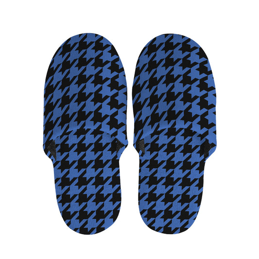 Blue And Black Houndstooth Print Slippers