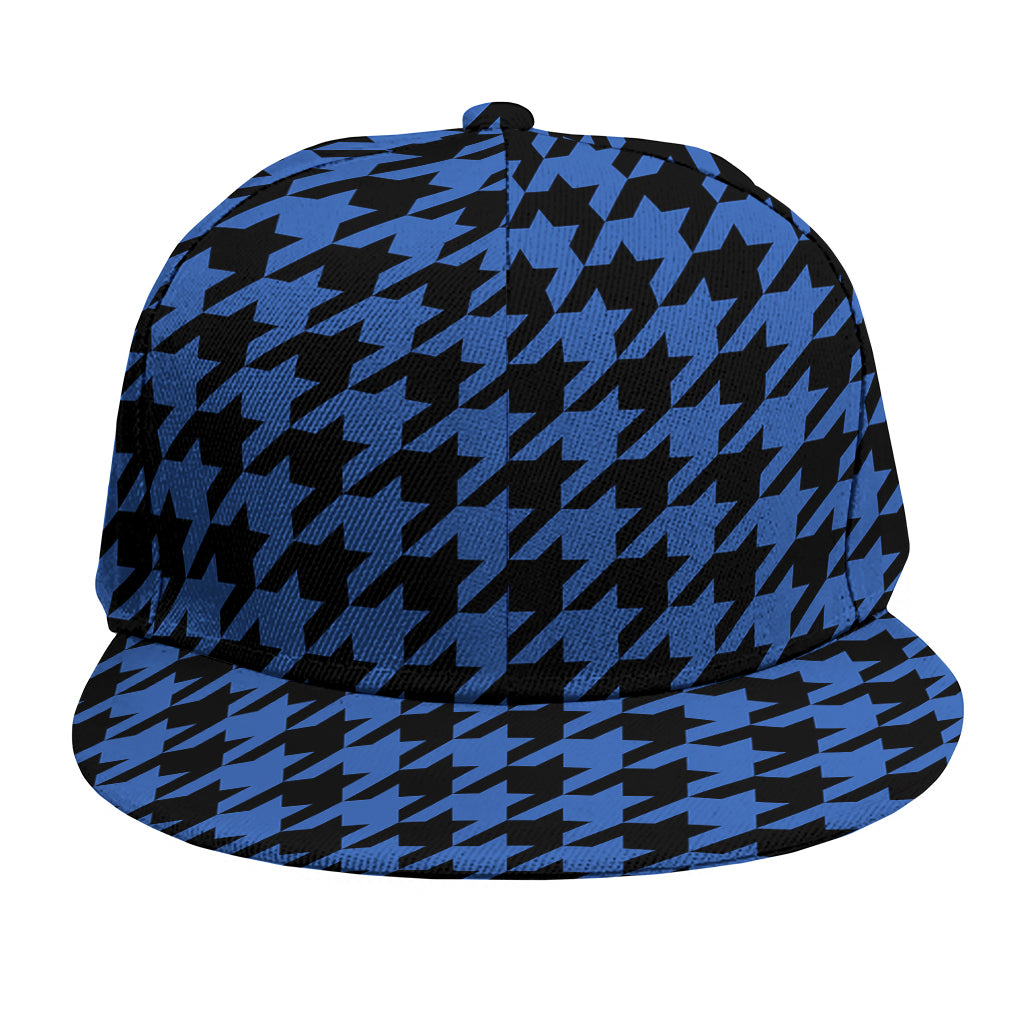 Blue And Black Houndstooth Print Snapback Cap