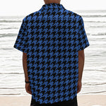 Blue And Black Houndstooth Print Textured Short Sleeve Shirt
