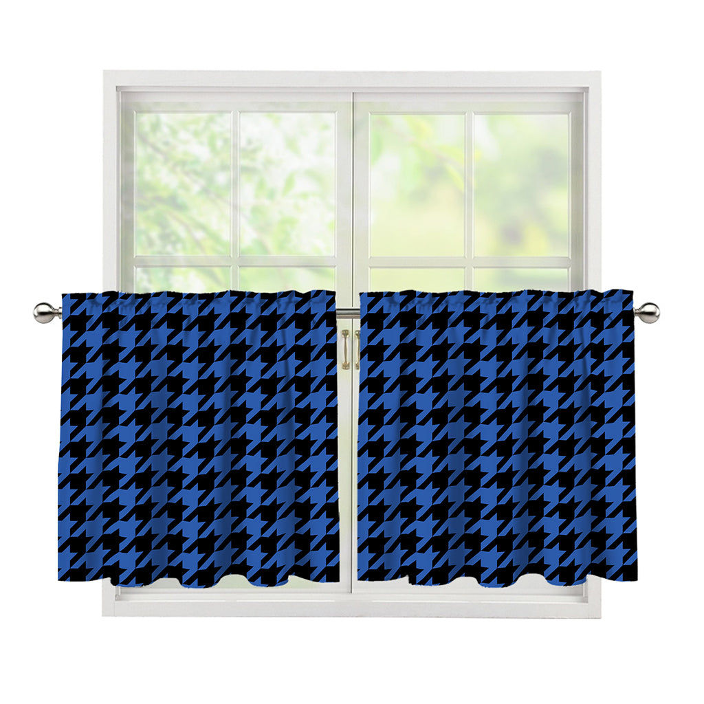 Blue And Black Houndstooth Print Tier Curtains