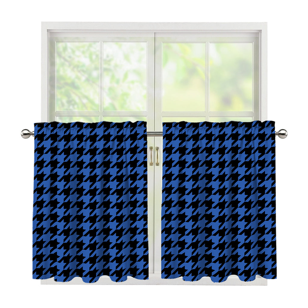 Blue And Black Houndstooth Print Tier Curtains
