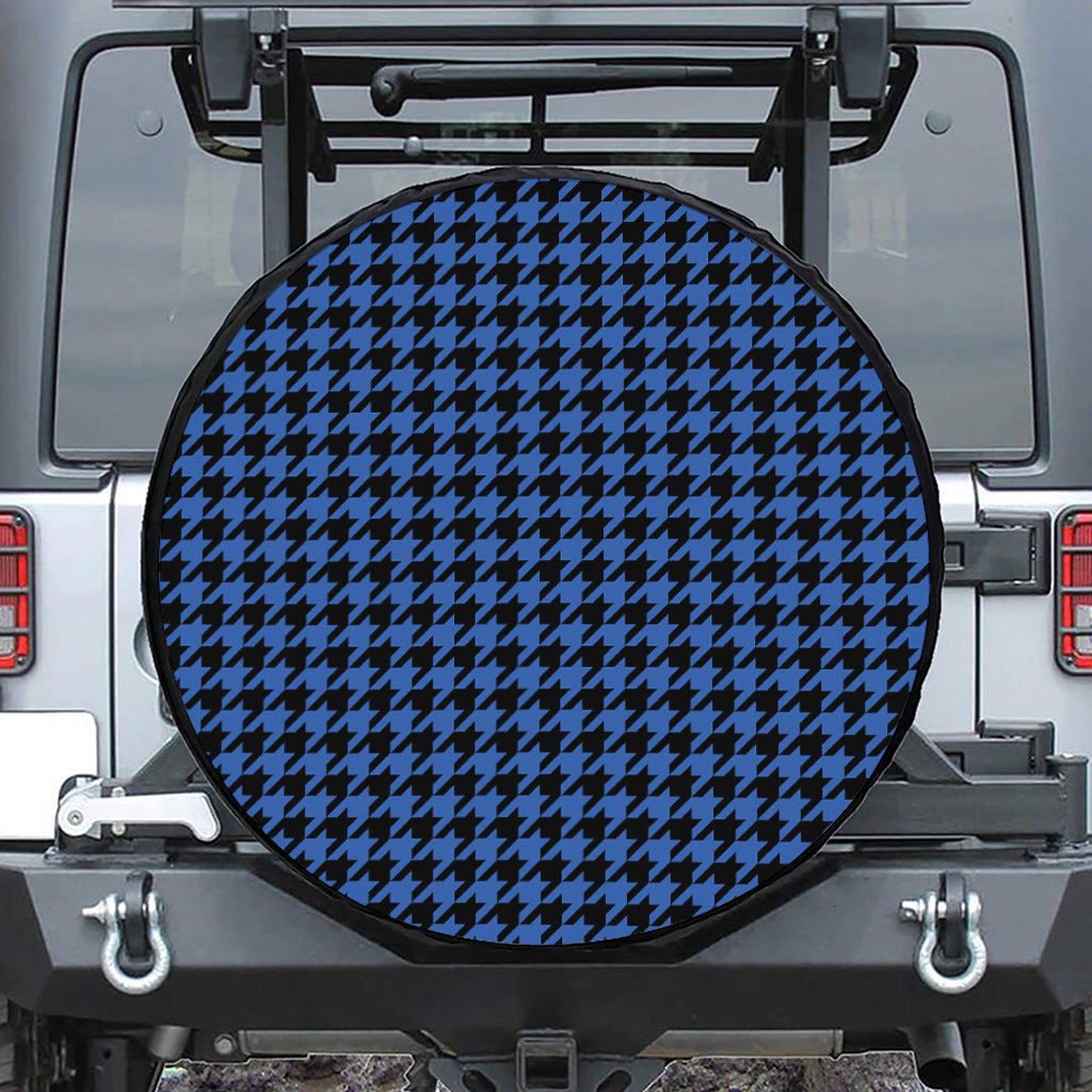 Blue And Black Houndstooth Print Tire Cover