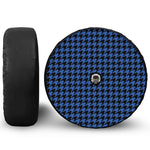 Blue And Black Houndstooth Print Tire Cover With Camera Hole