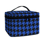 Blue And Black Houndstooth Print Travel Makeup Bag