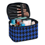 Blue And Black Houndstooth Print Travel Makeup Bag