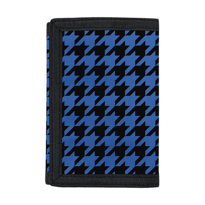 Blue And Black Houndstooth Print Trifold Wallet