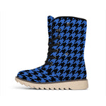 Blue And Black Houndstooth Print Winter Boots