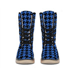Blue And Black Houndstooth Print Winter Boots