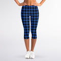 Blue And Black Houndstooth Print Women's Capri Leggings