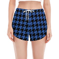 Blue And Black Houndstooth Print Women's Split Running Shorts