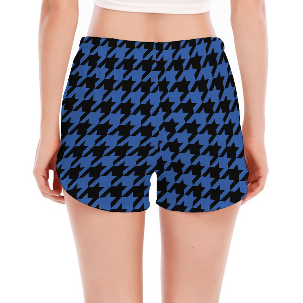 Blue And Black Houndstooth Print Women's Split Running Shorts