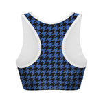 Blue And Black Houndstooth Print Women's Sports Bra