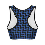 Blue And Black Houndstooth Print Women's Sports Bra