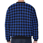 Blue And Black Houndstooth Print Zip Sleeve Bomber Jacket