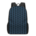 Blue And Black Japanese Pattern Print 17 Inch Backpack