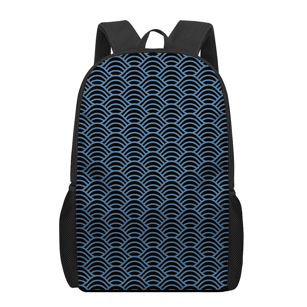 Blue And Black Japanese Pattern Print 17 Inch Backpack