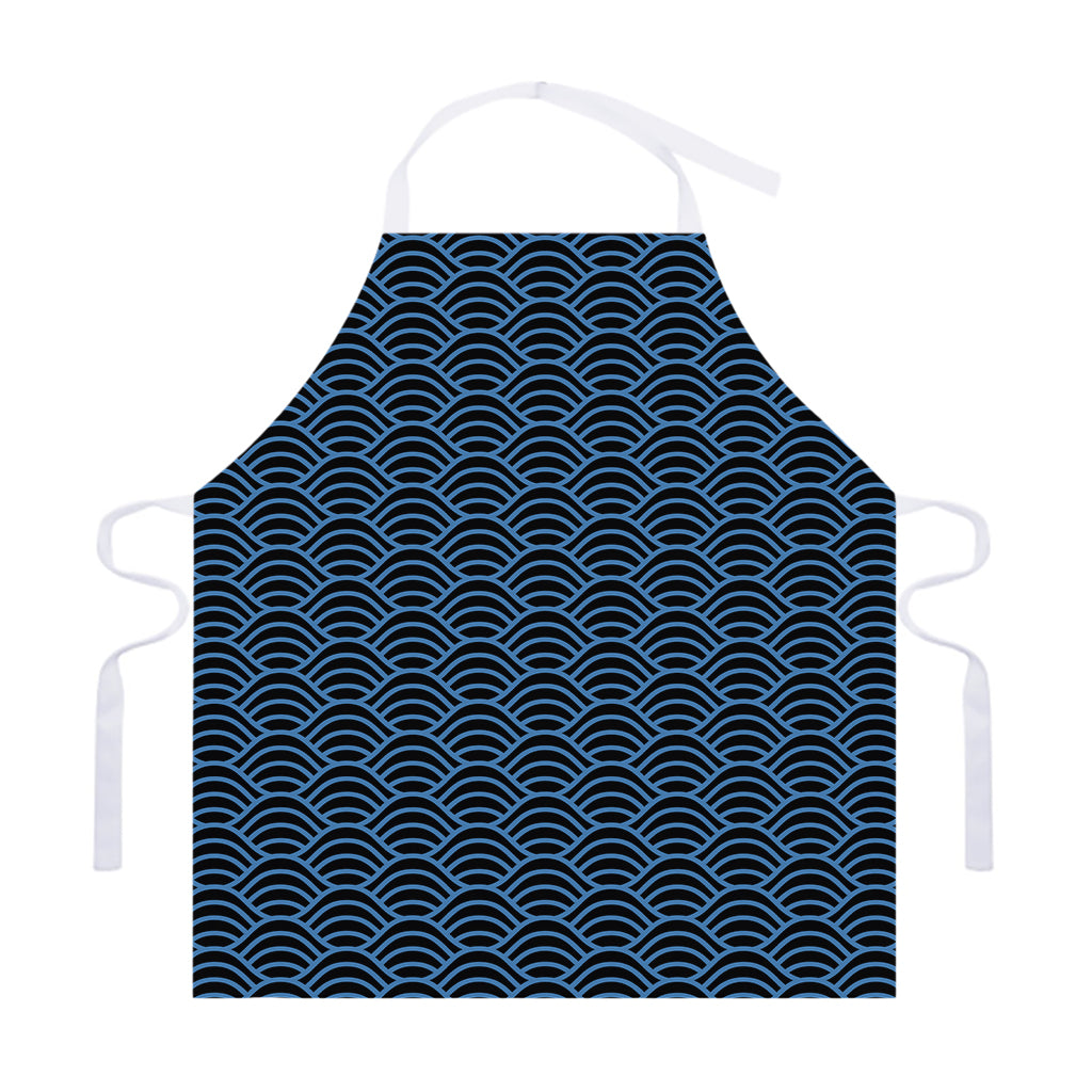 Blue And Black Japanese Pattern Print Adjustable Apron