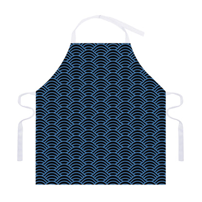Blue And Black Japanese Pattern Print Adjustable Apron