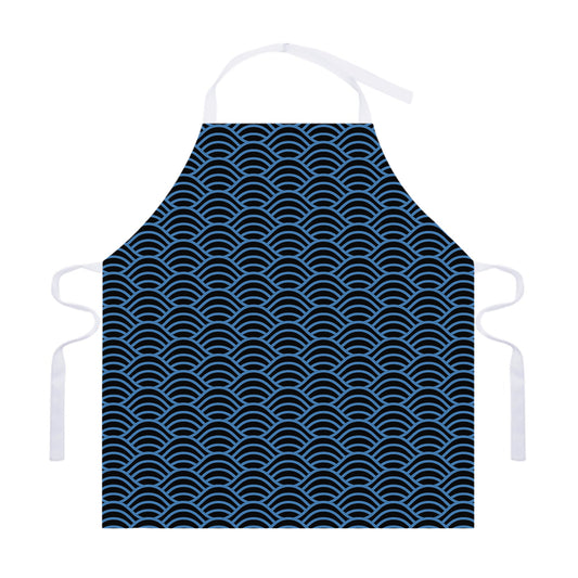 Blue And Black Japanese Pattern Print Adjustable Apron